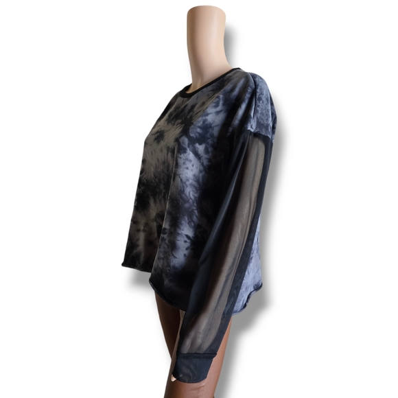 HOT TOPIC Ladies Gray & Black Mesh Sleeve Tie Dye Sweatshirt - Picture 5 of 16